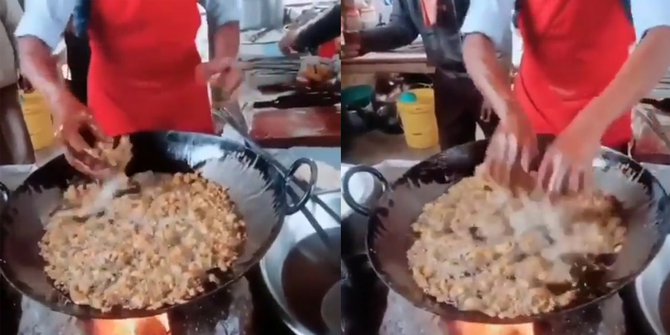 menggoreng di minyak panas dengan tangan